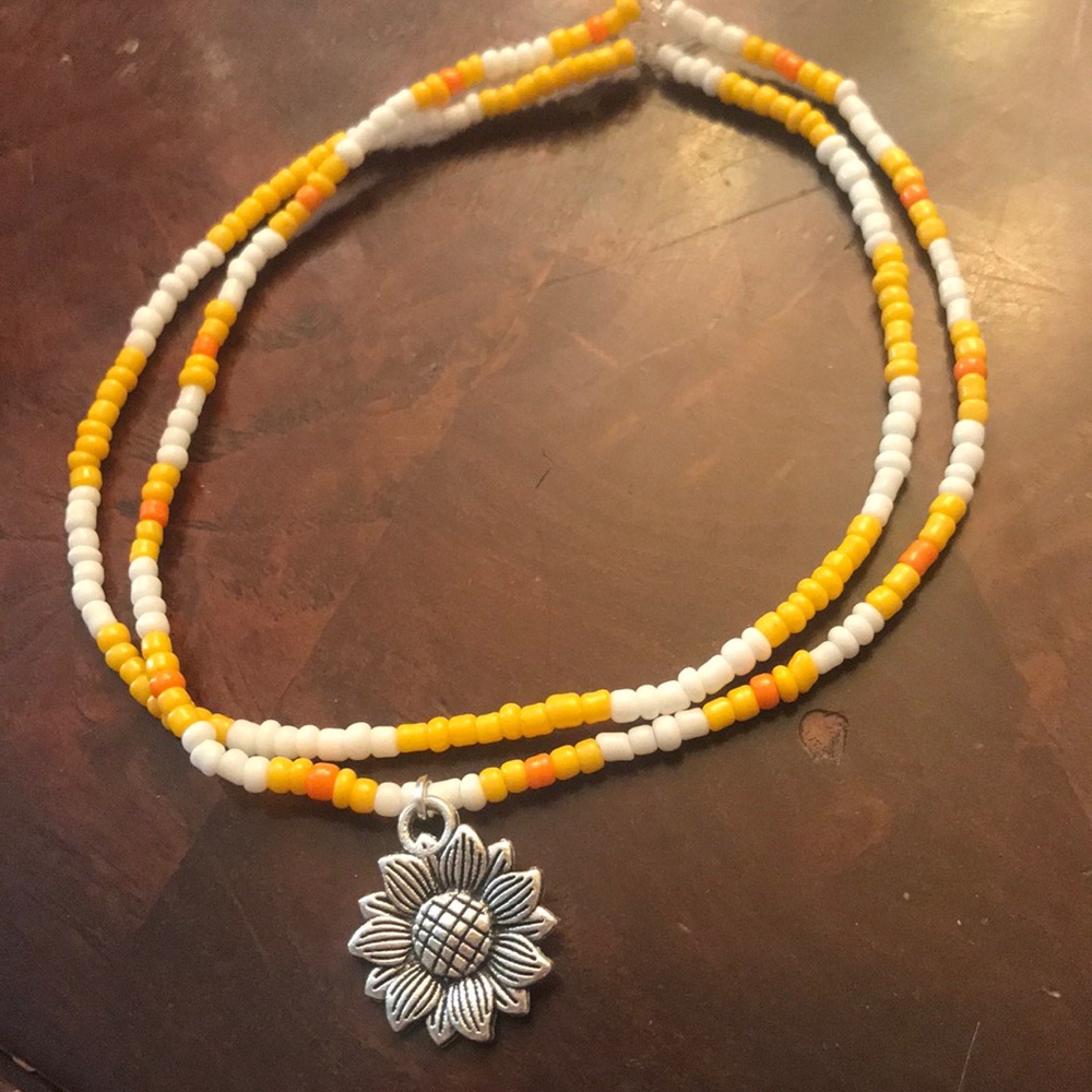 Sunflower Seed bead anklet set of 2